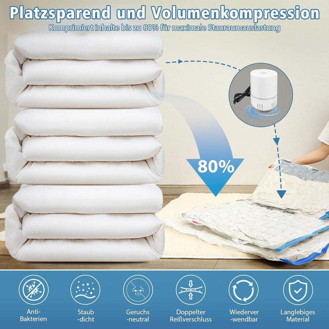Vakuumbeutel für Kleidung 20 Stück mit Elektrischer Luftpumpe Vakuumierbeutel (5xJumbo/5xGross/5xMit