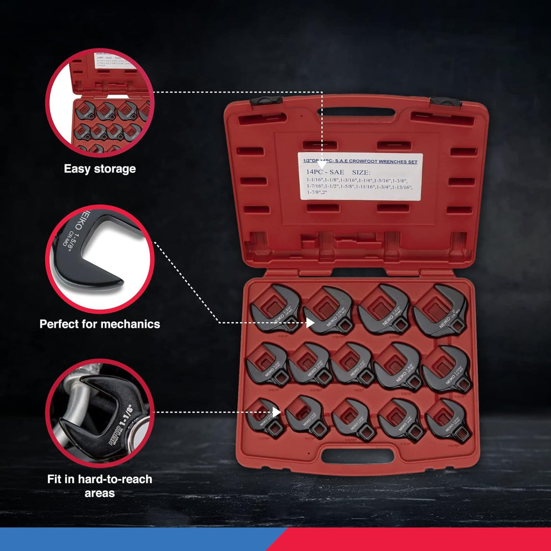Neiko® 03326 A 1/2 Antrieb Metrisches Crowfoot-Schlüssel Set, Jumbo Grösse, CR-MO, 1–1/40,6 cm – 5,1