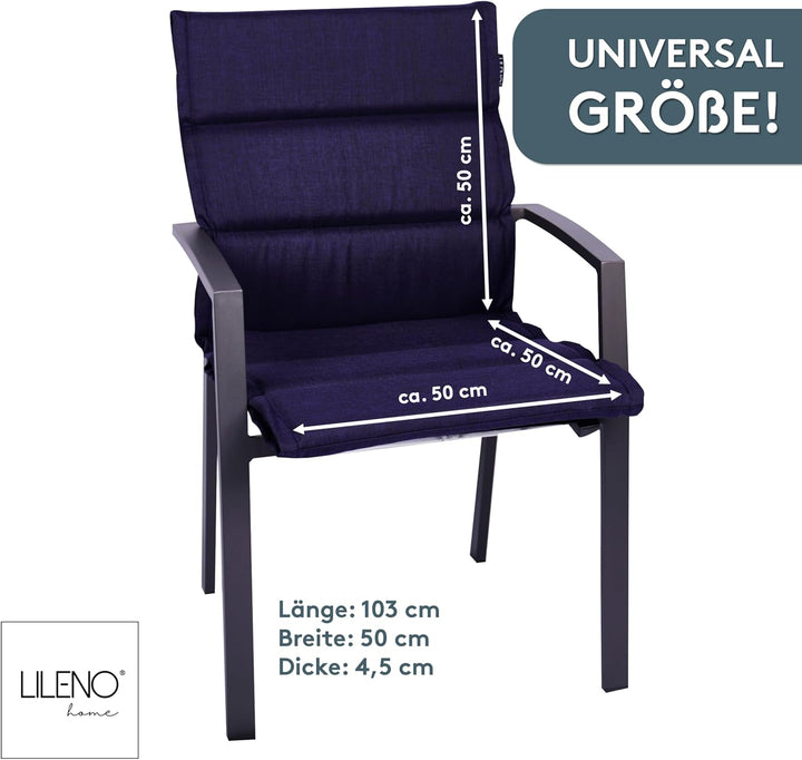 LILENO HOME Gartenstuhl Auflagen als [2er Set - Niedriglehner] in Dunkelblau - Bequeme Liegen als Si