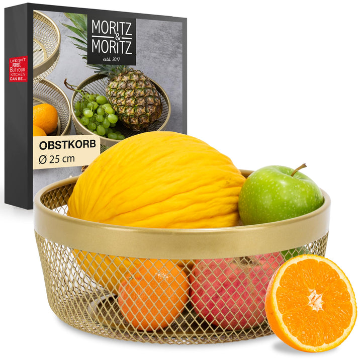 Moritz & Moritz Obstschale Gold Modern 25cm - Obstkorb Gold Metall – Korb für Geschenke, Früchte, Ge