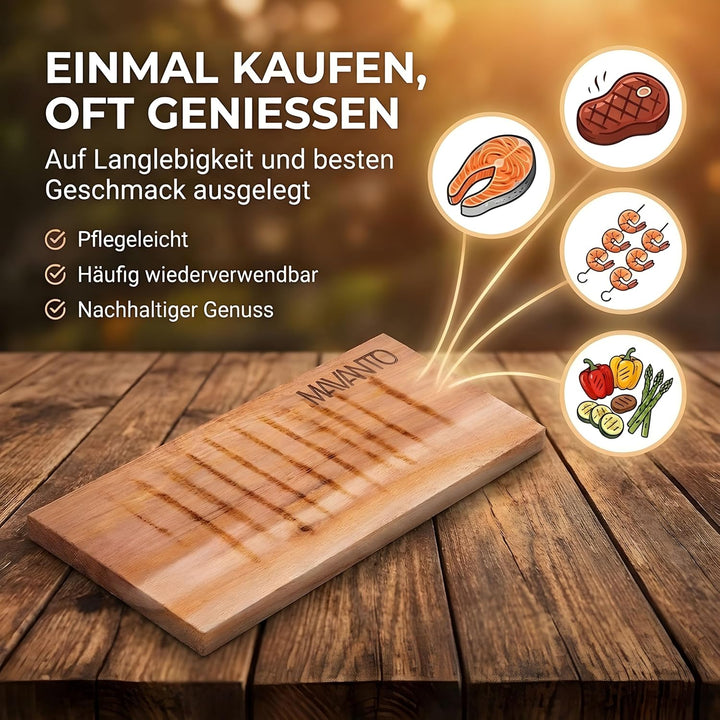 MAVANTO XXL Grillbretter Räucherbretter - Kanadisches Zedernholzbrett zum Grillen - EXTRA DICK (30x1