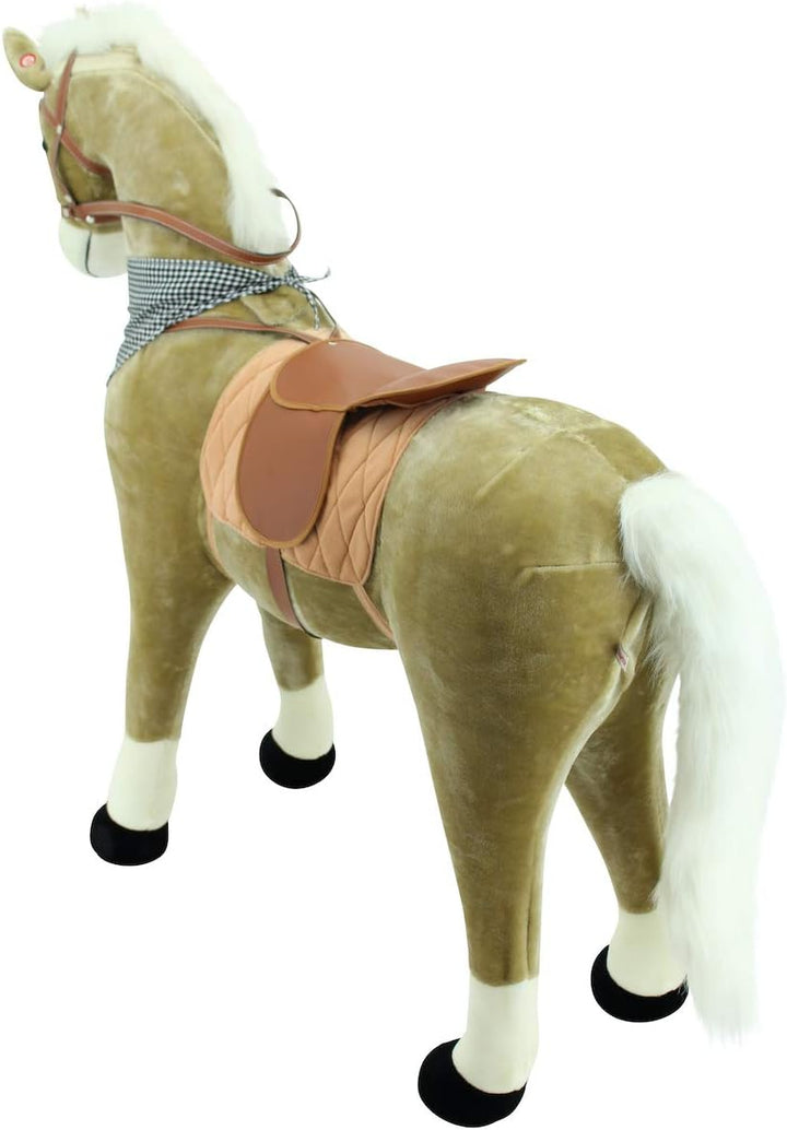 Sweety Toys 12671 XXL Stehpferd Goldie beige mit weisser Mähne und Schweif/schwarzes Halstuch- Stand