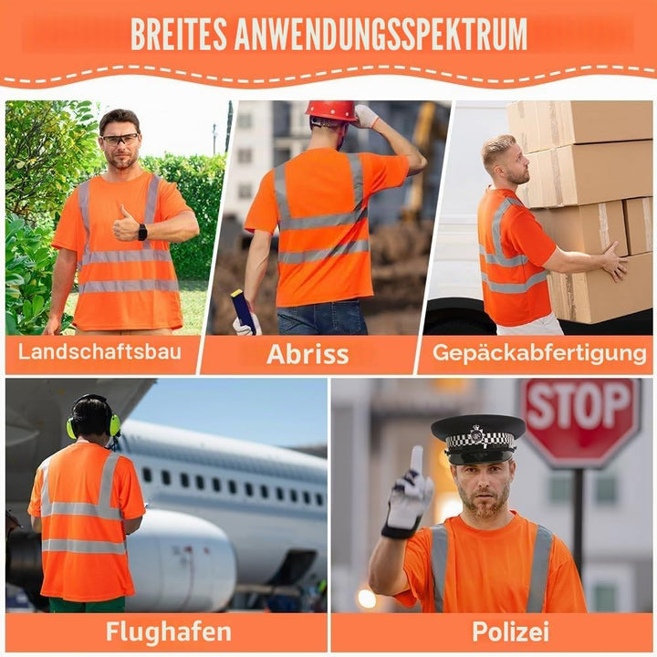 AUYAO Profi Warnschutz T-Shirt Warnkleidung Leicht Kurzarmshirt Kurzarm Hohe Sichtbarkeit Arbeitsshi