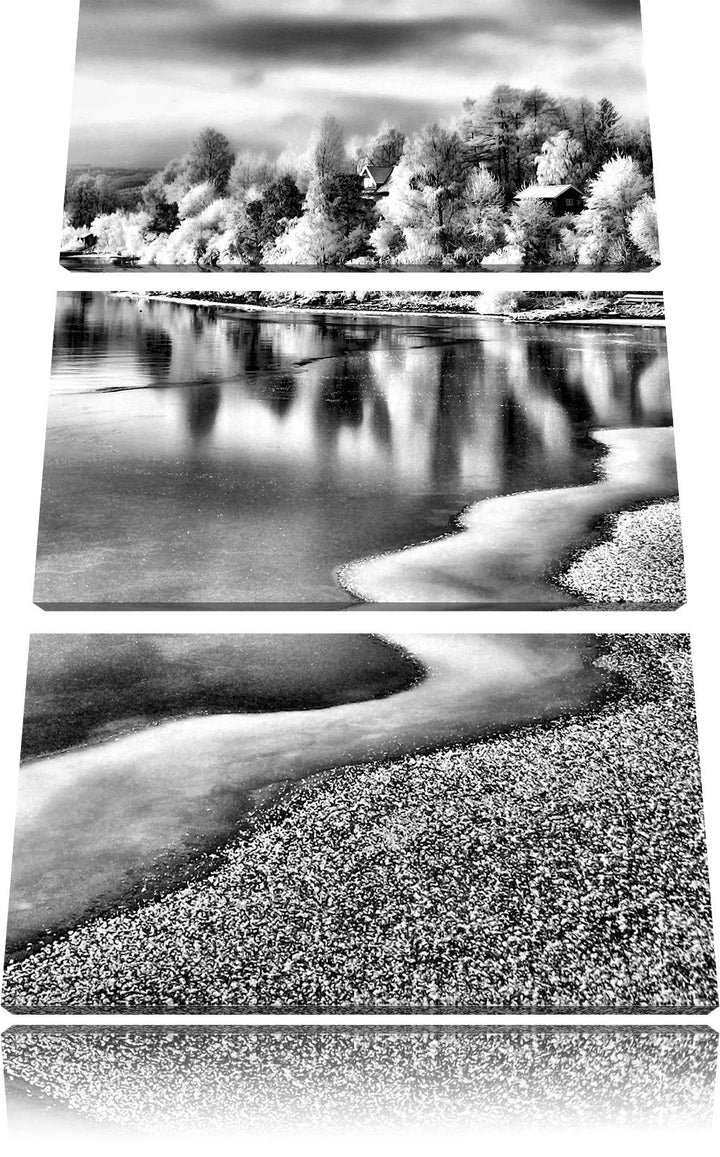 Pixxprint Monocrome, Winterlandschaft Wald Schnee Waldspaziergang 3-Teiler Leinwandbild 120x80 Bild