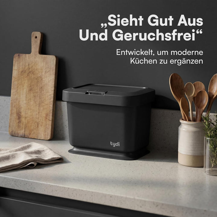 Tydi 4,5L Küchen-Biomüllbehälter mit Druckknopfdeckel - Komposteimer für die Küche - Rutschfester Bo