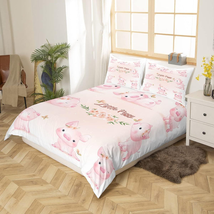 Schweinen Bettbezug Cartoon Tier Bettwäsche Sets 135 x 200 süsse Schweine Schmetterling Bettbezug Ki