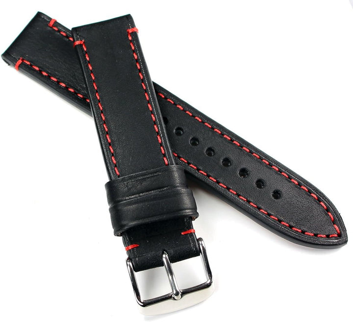 RIOS1931 20mm genuine Vintage Leder Deutsch Pilot robust Uhrenarmband schwarz rote Naht CT
