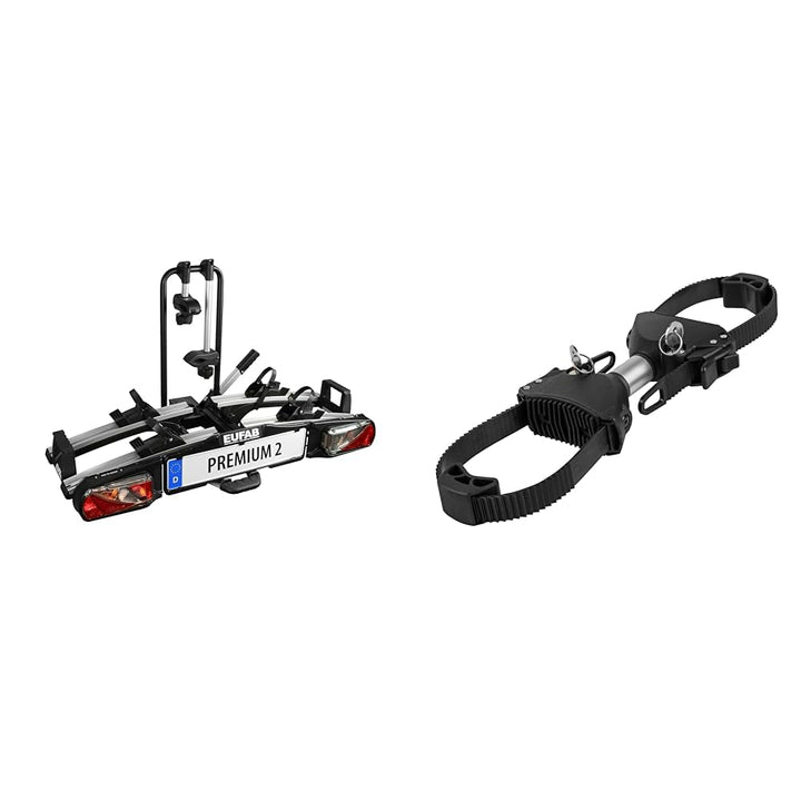 EUFAB 11521 Fahrradträger PREMIUM 2, E-Bike geeignet, komplett vormontiert, Diebstahlschutz, für 2 F