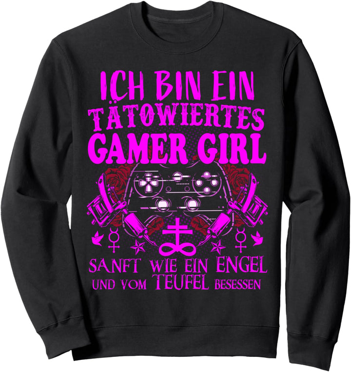 Tätowiertes Gamer Girl Controller Gamer Rosen Sterne Sweatshirt
