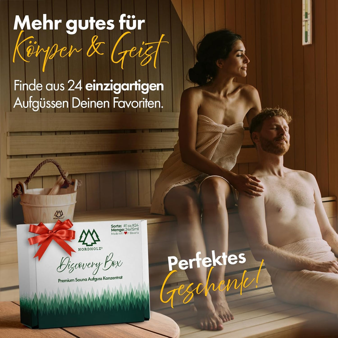 NORDHOLZ® Saunaaufguss [24x15ml] - Sauna Aufgussmittel [Geschenk Set] besonderer & natürlicher Sauna