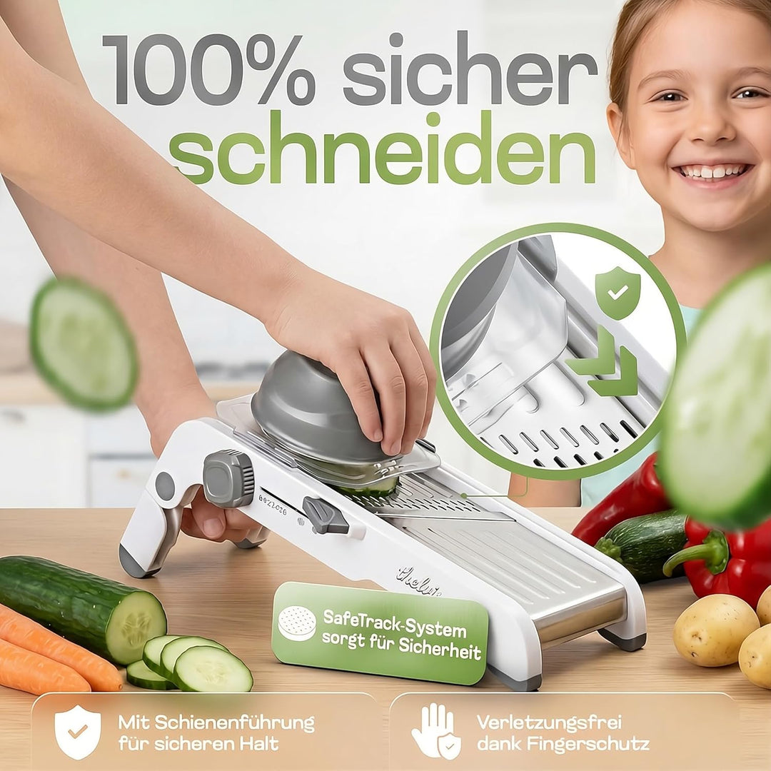 Premium Mandoline Gemüsehobel Edelstahl | sicher und modern | kein Klingenwechsel | Gemüseschneider