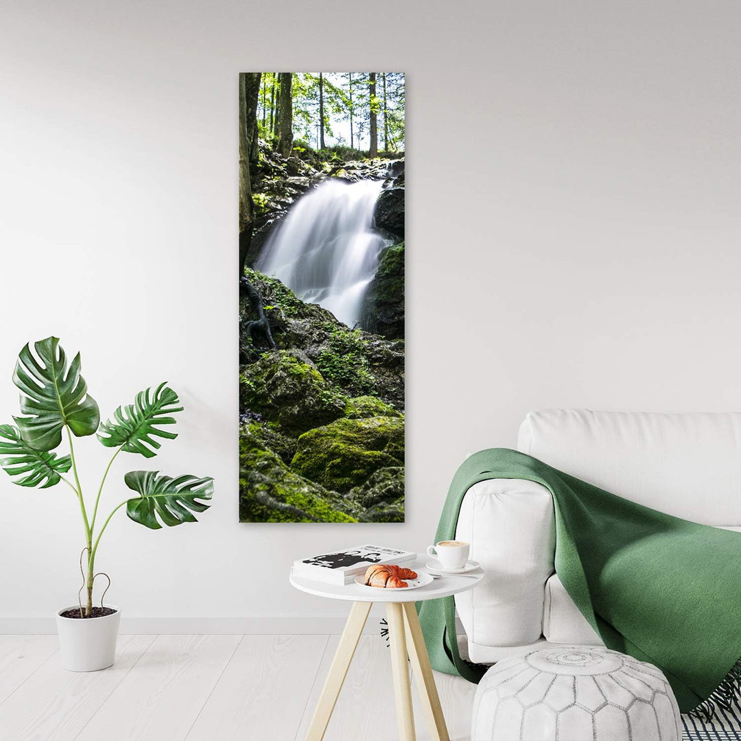 Feeby Vlies Leinwandbild Wasserfall Im Wald 60x150 cm Wand Bild Kunstdruck Deko Wohnzimmer Wohnungs