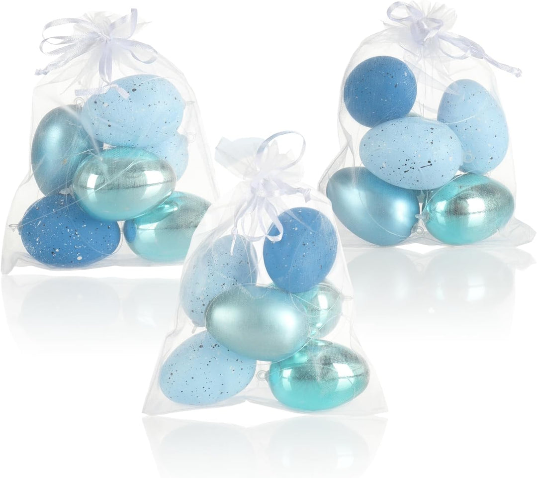 com-four® 18x Ostereier zum Aufhängen - 6 cm gesprenkelte Deko-Eier in tollen Farben - Hänge-Deko fü
