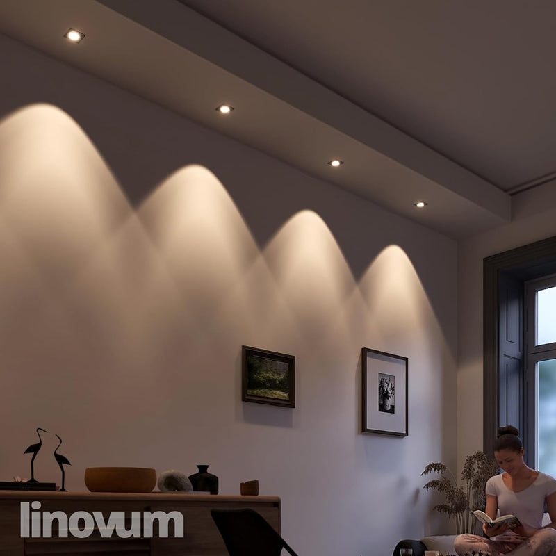 linovum 10 Stück Design LED Einbaustrahler Set eckig Edelstahl Optik gebürstet für 230V mit 2W GU10