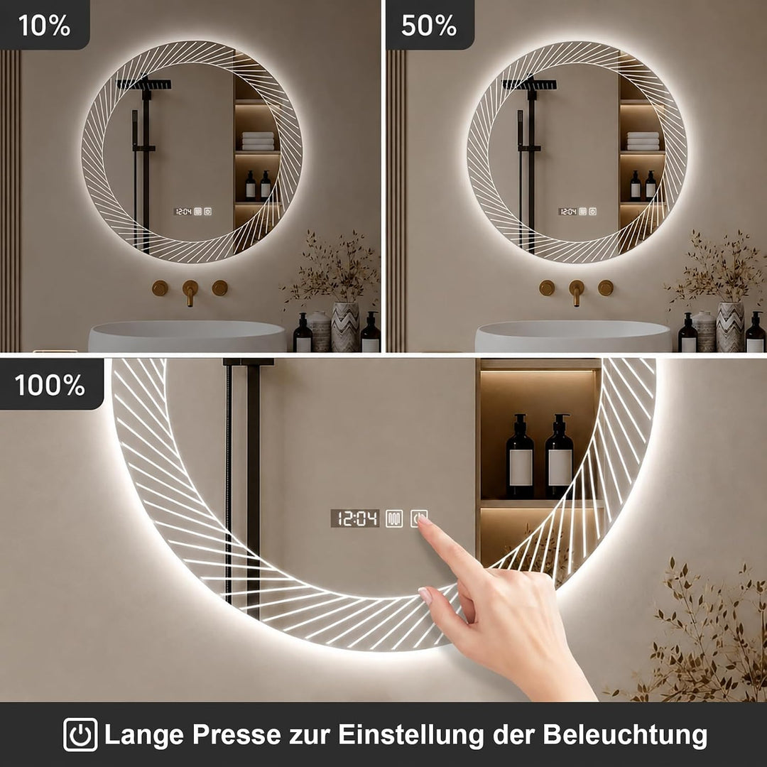 Badspiegel mit Beleuchtung, 60 cm Spiegel mit LED Licht | Zeit anzeigen Touch Schalter Temperaturanz