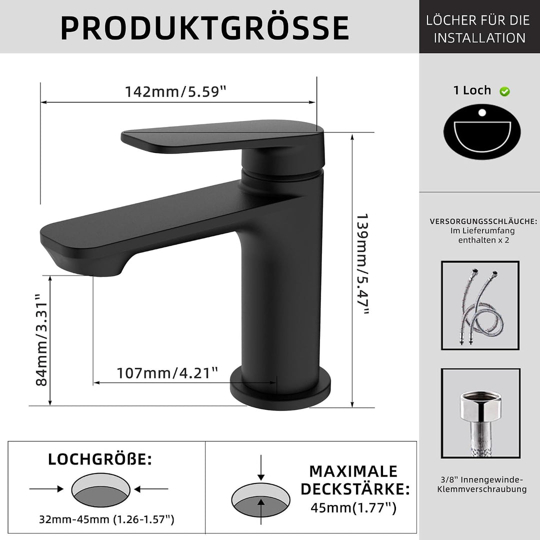 BELZ Badarmatur Waschtischarmatur – Einhebel-Mischbatterie aus Messing, Wasserhahn fürs Badezimmer,