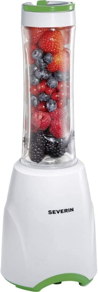SEVERIN SM 3735 Smoothie Mix & Go (ca. 300 W, 600 ml, Inkl. 2 Trinkbehälter mit Deckel) weiss/grün,