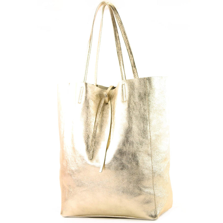 modamoda de - T163 - Ital. Shopper Large mit Innentasche aus Leder