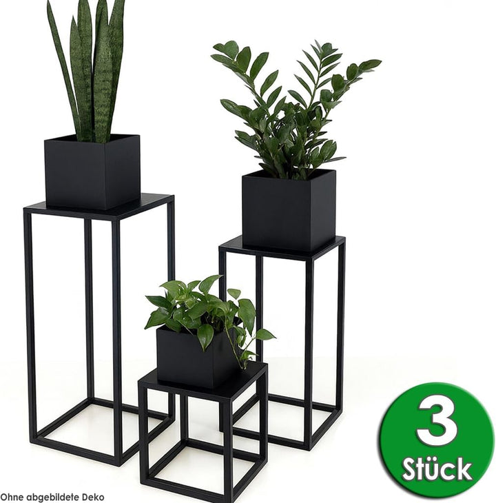 3er Set Pflanzenständer Blumenständer Metall schwarz, Blumensäule Dekoständer Regal Beistelltisch 3