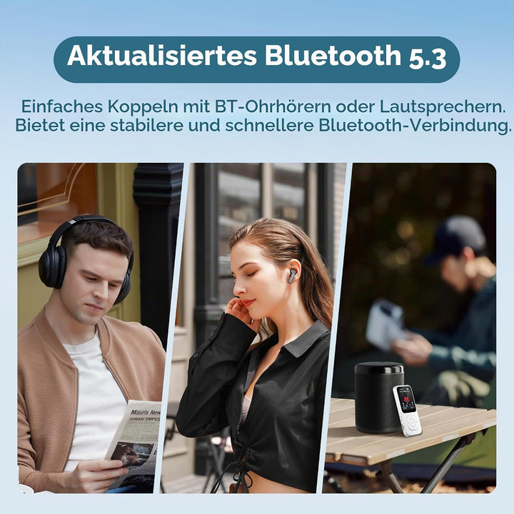 64GB MP3-Player mit Bluetooth 5.3, Tragbarer Musikplayer mit Lautsprecher, FM-Radio, Sprachrekorder,