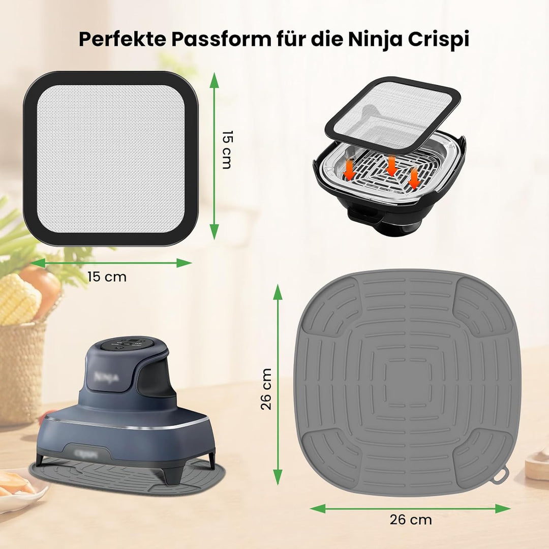 Airfryer Zubehör für Ninja CRISPi FN101EU: GEEKHOM 1x Edelstahl Feinmaschiger Spritzschutz + 1x Sili