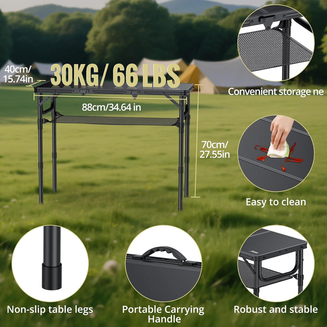 Anbte Klapptisch Höhenverstellbarer 88x40cm (LxB) Alu-Tisch Outdoor/Indoor Tragbar Koffertisch mit A