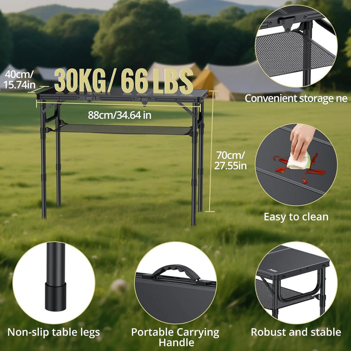 Anbte Klapptisch Höhenverstellbarer 88x40cm (LxB) Alu-Tisch Outdoor/Indoor Tragbar Koffertisch mit A