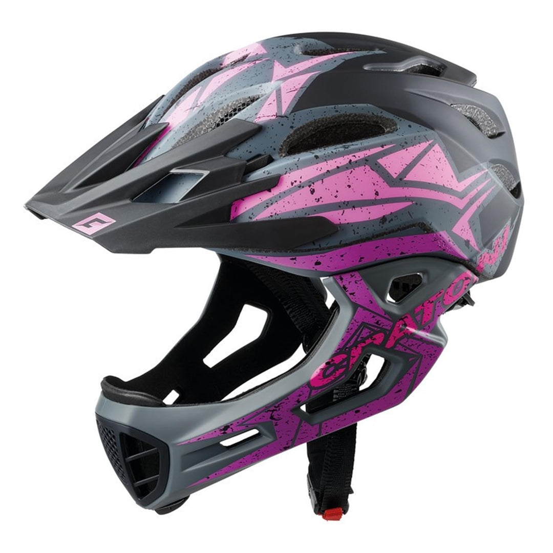 Cratoni C-Maniac Pro Integralhelm Downhill BMX Kinnbügel abnehmbar, Schwarz/Pink/Lila Matt