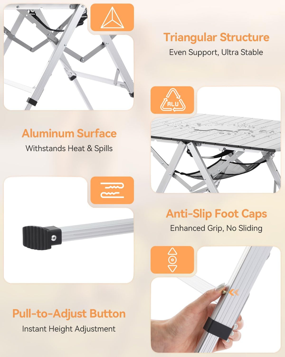 Sportneer Campingtisch Klappbar – Aluminium Rolltop Tisch mit 3-Fach höhenverstellbaren Verriegelung