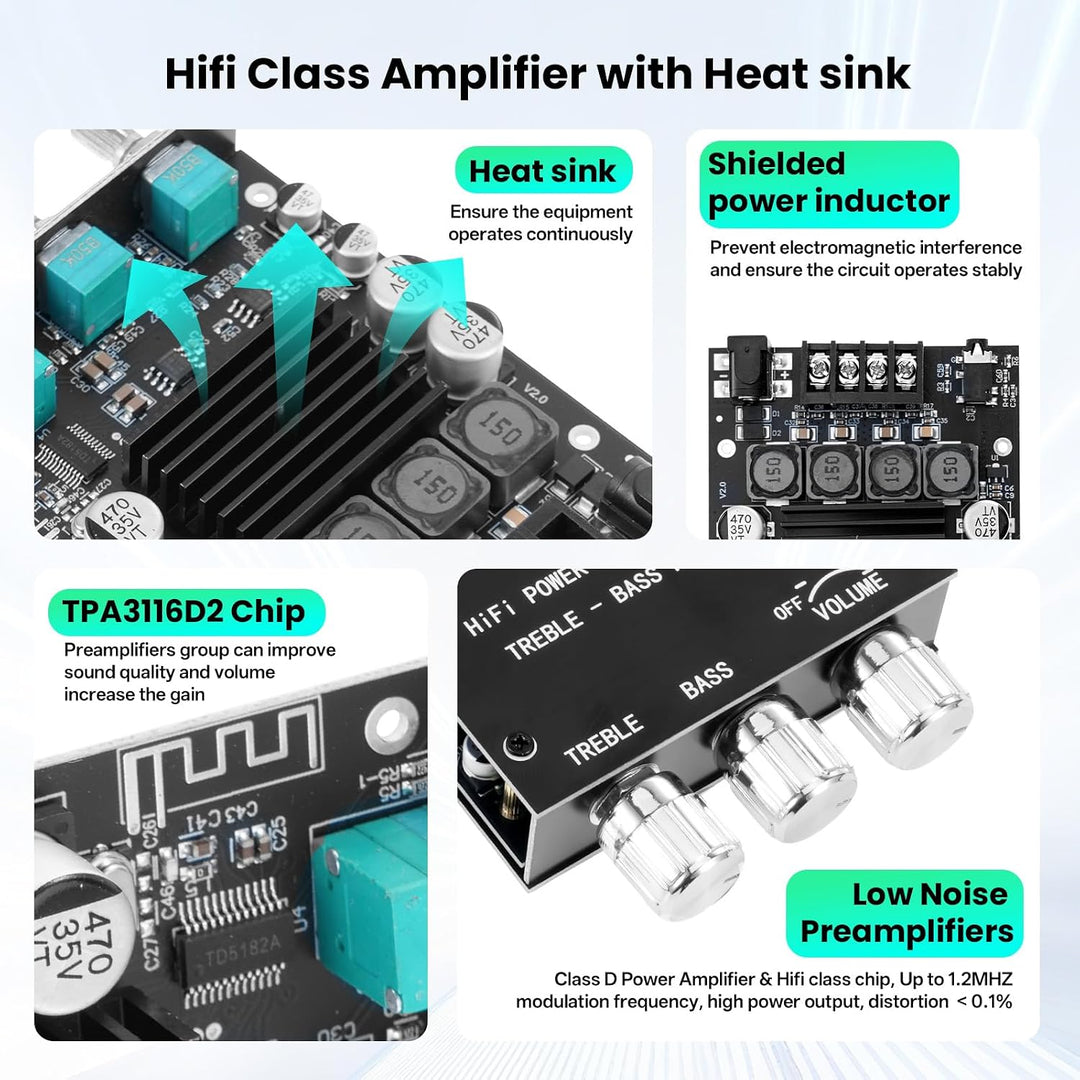 ZK-1002T HiFi Verstärker mit Bluetooth Mini Stereo-Audioverstärker 2.0 Kanal 100W+100W Stereo Mini v