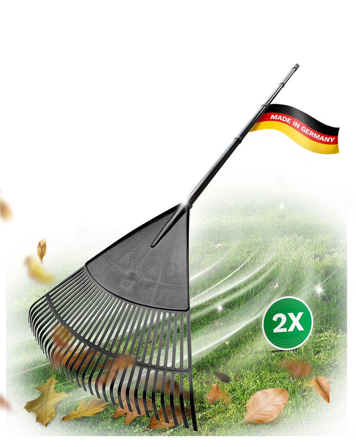 Novatool 2X Laubbesen mit 4tlg Steck- & Schraubstiel, Laubfeger mit 30 Kunststoff-Zinken, Rechen Arb