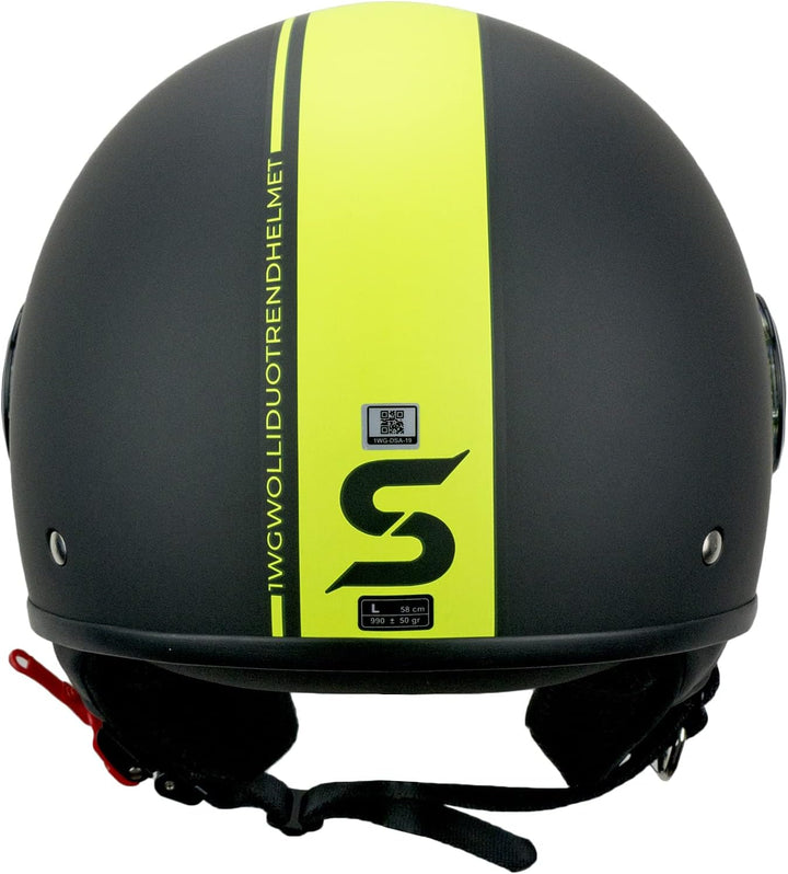 SKA-P Demi-Jethelm mit geformtem Visier, 1WG WOLLI DUO, Schwarz Neongelb matt S (55-56cm)