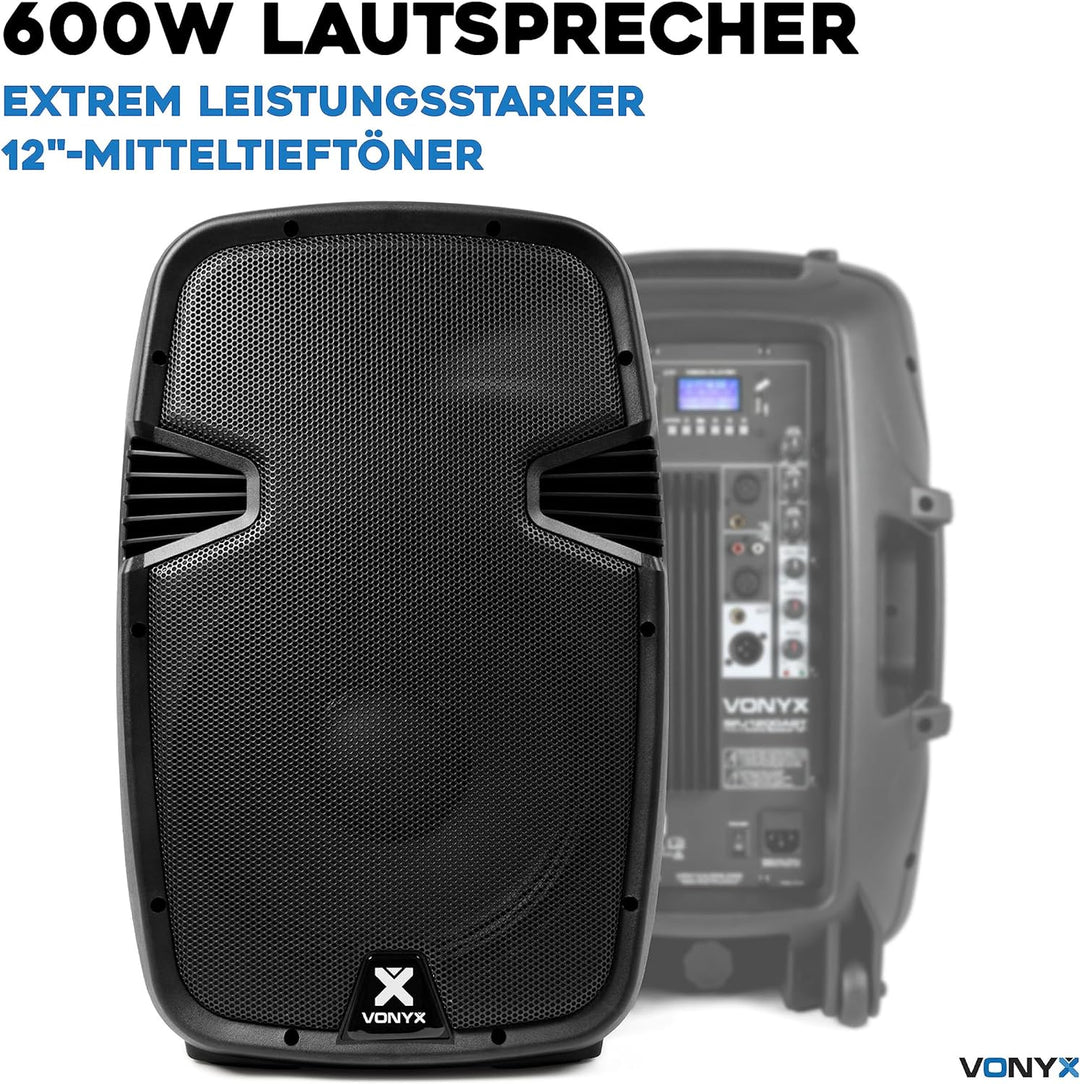 VONYX SPJ-1200ABT PA Anlage, Akitvlautsprecher, 600 Watt Musikbox Bluetooth 12 Zoll High End Speaker
