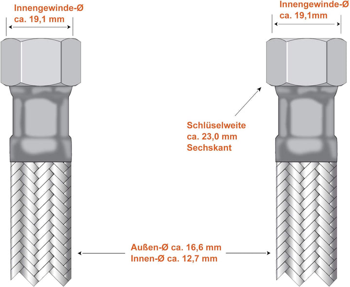 SFX® Panzerschlauch 200cm Flexschlauch - 1/2 Zoll ÜM Edelstahlgeflecht Wasserschlauch Wasserleitung