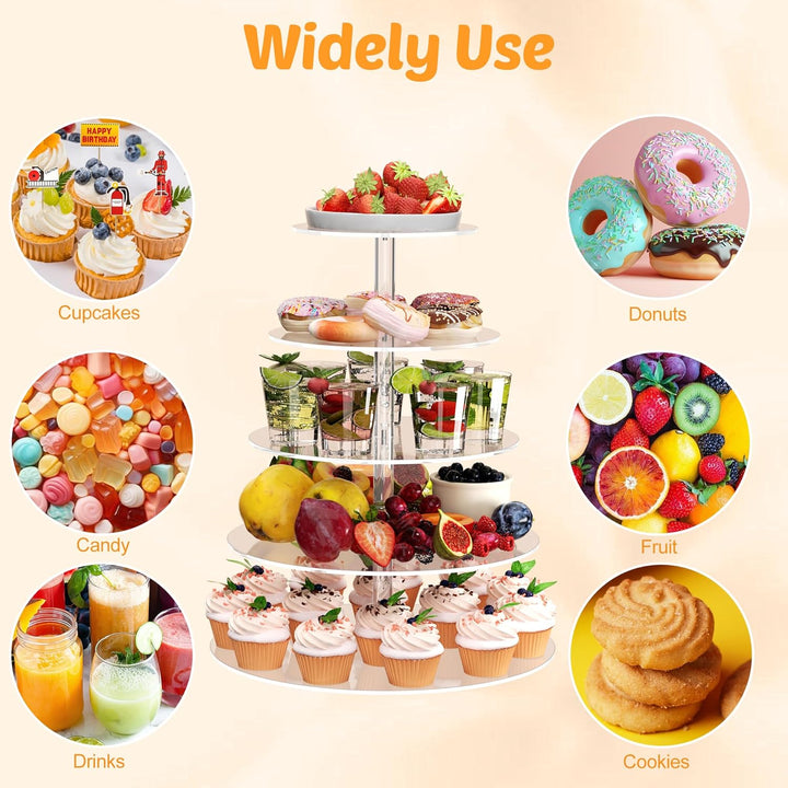 weddingwish 5 Tier Runde Cupcake Stand für 50 Cupcakes, Acryl Cupcake Display Turm, klare Cupcake Ha