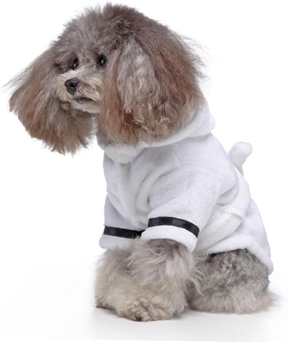 UPKOCH Hundebademantel aus Polyester für Kleine Hunde Saugfähig und Schnell Trocknend Weiss mit Bequ