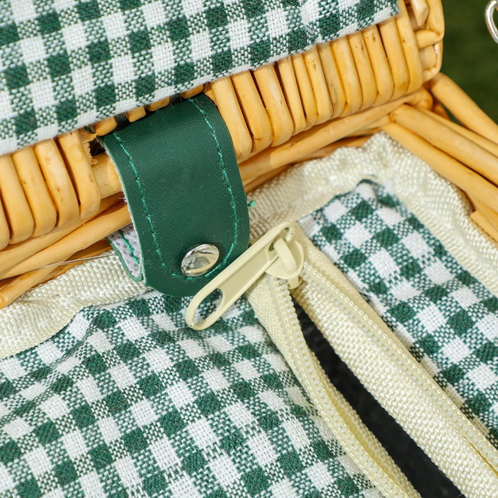 Outsunny Picknickkorb aus Weidenholz Besteck Set mit Isoliert Kühlfach für 2 Personen Picknick Set,