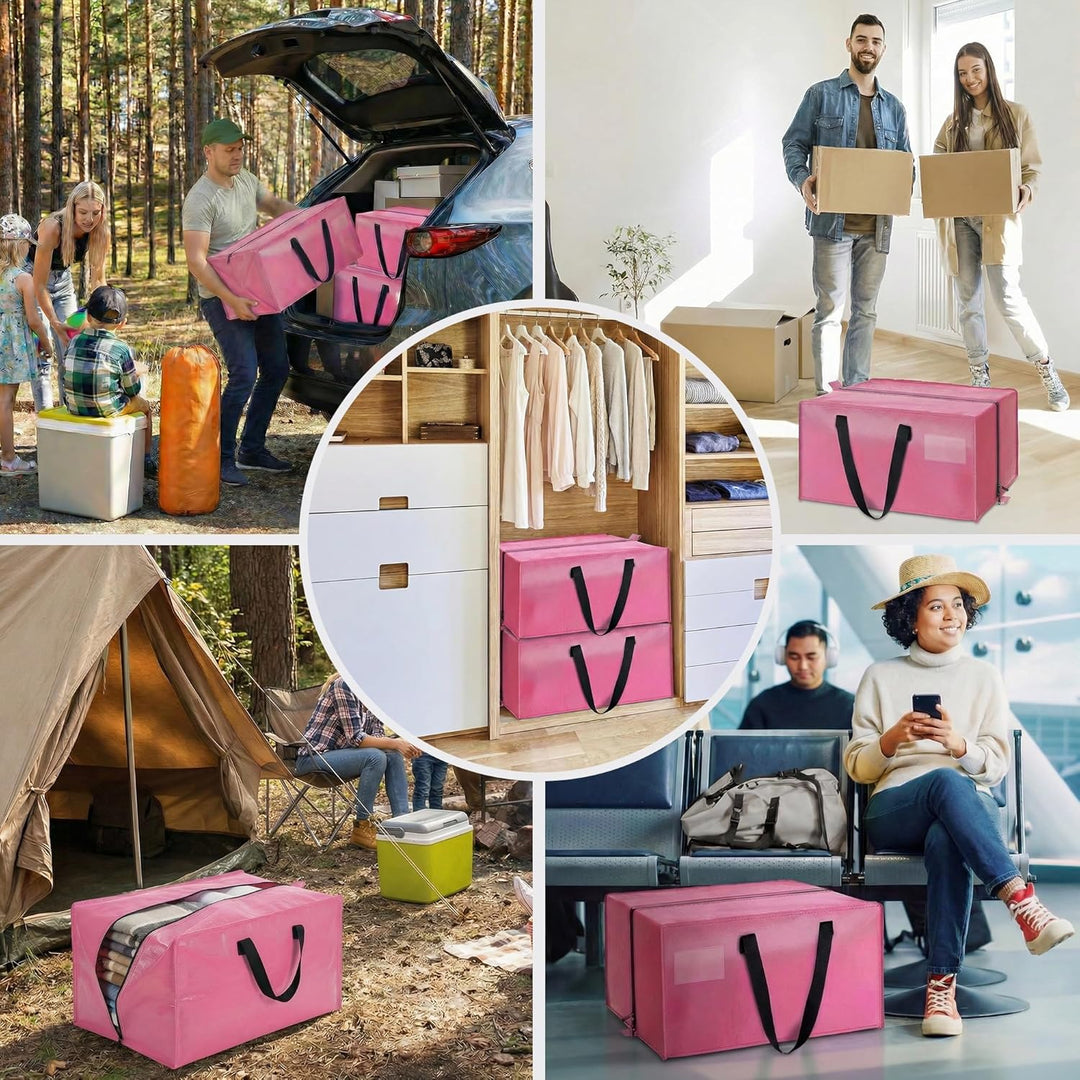 FUSHITON Pink Umzugstaschen 6er Set, Extra Grosse 83L Aufbewahrungstaschen mit Reissverschluss & Ver