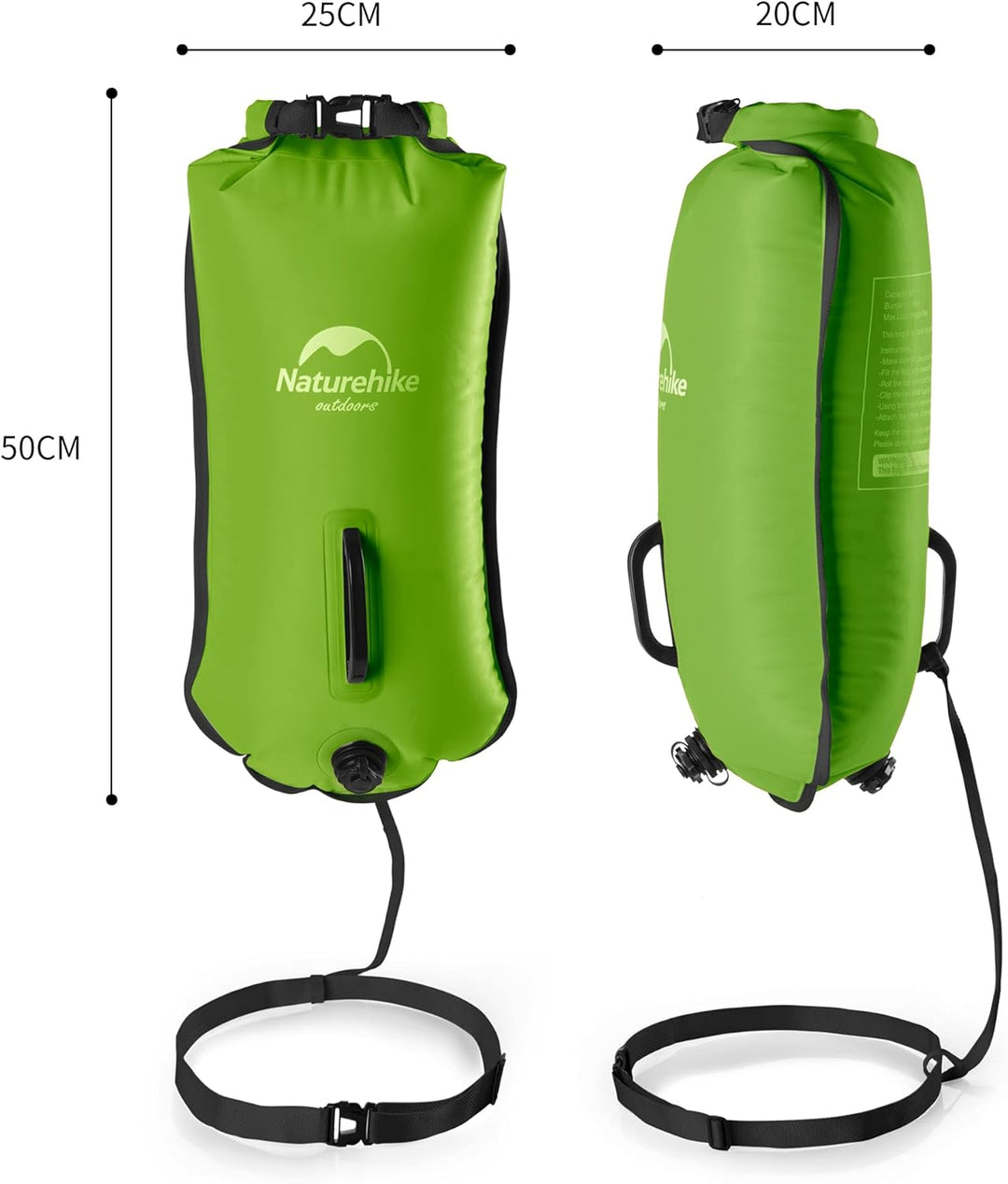 Naturehike Aufblasbarer Trockensack, 18L Wasserdichter Rucksack mit 2 Luftkammern für Open Water Sch
