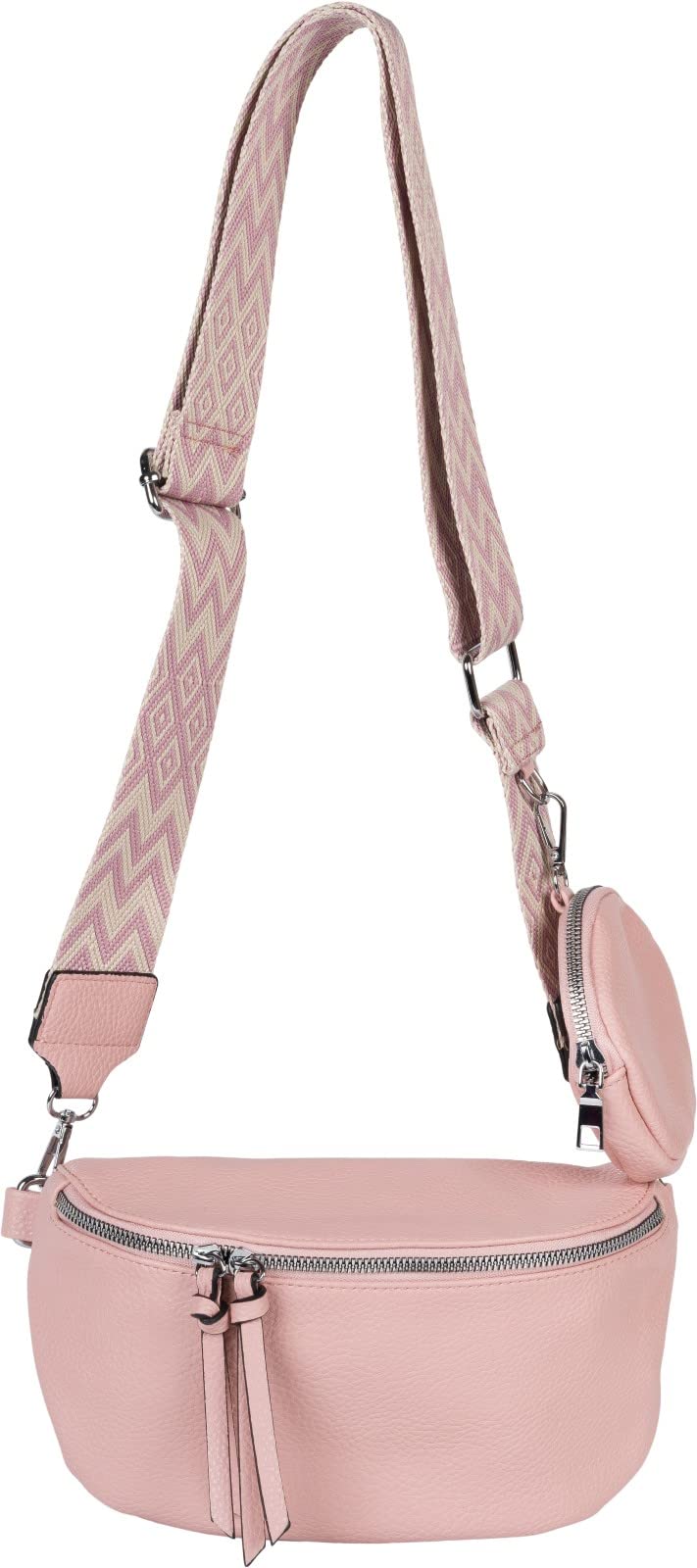 styleBREAKER Damen Halbmond Crossbody Schultertaschen Set 2-Teilig, Schultergurt mit Zick-Zack Raute