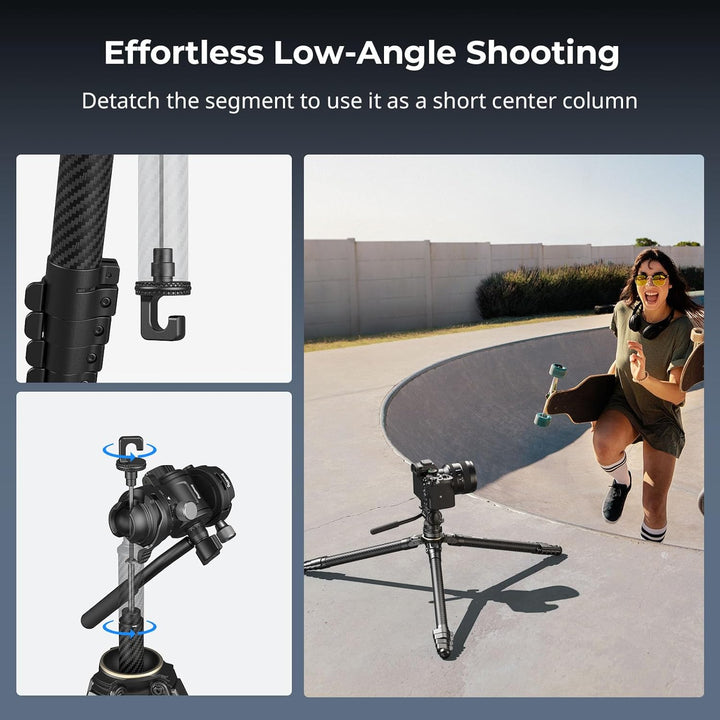 SMALLRIG Tragbares Reisestativ Set aus Kohlefaser, Trípode 158mm/61,8 Zoll Videokamera Stativ, Einbe