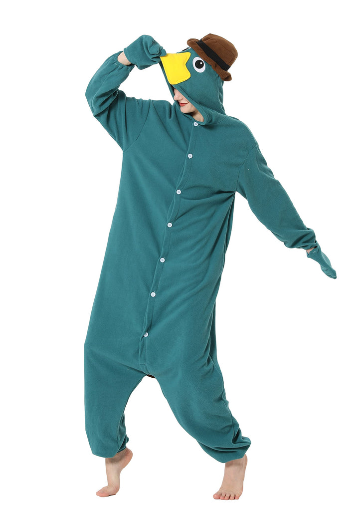 RANSUU Schnabeltier Kostüm Onesie Tier Jumpsuit Relaxo Kostuem Damen Herren Pyjama Halloween Schlafa