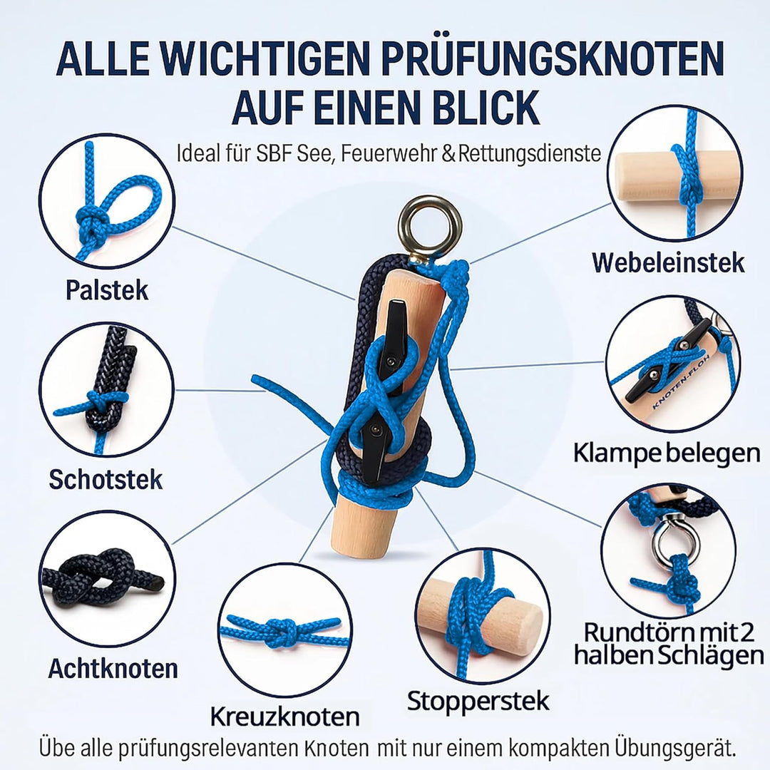 Knoten Übungsset Knoten Lernen für SBF See Bootsführerschein & Feuerwehr, Knotenübungsgerät inkl. Kn