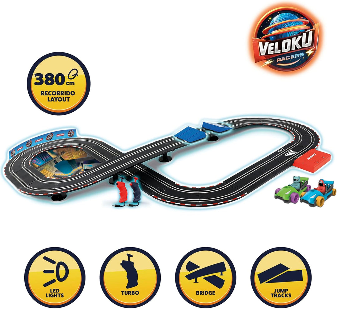 Ninco - NincoRacers Velokú Racers City Rennbahn | Slot Car Strecke 3,8m Massstab 1:43 | Autorennbahn