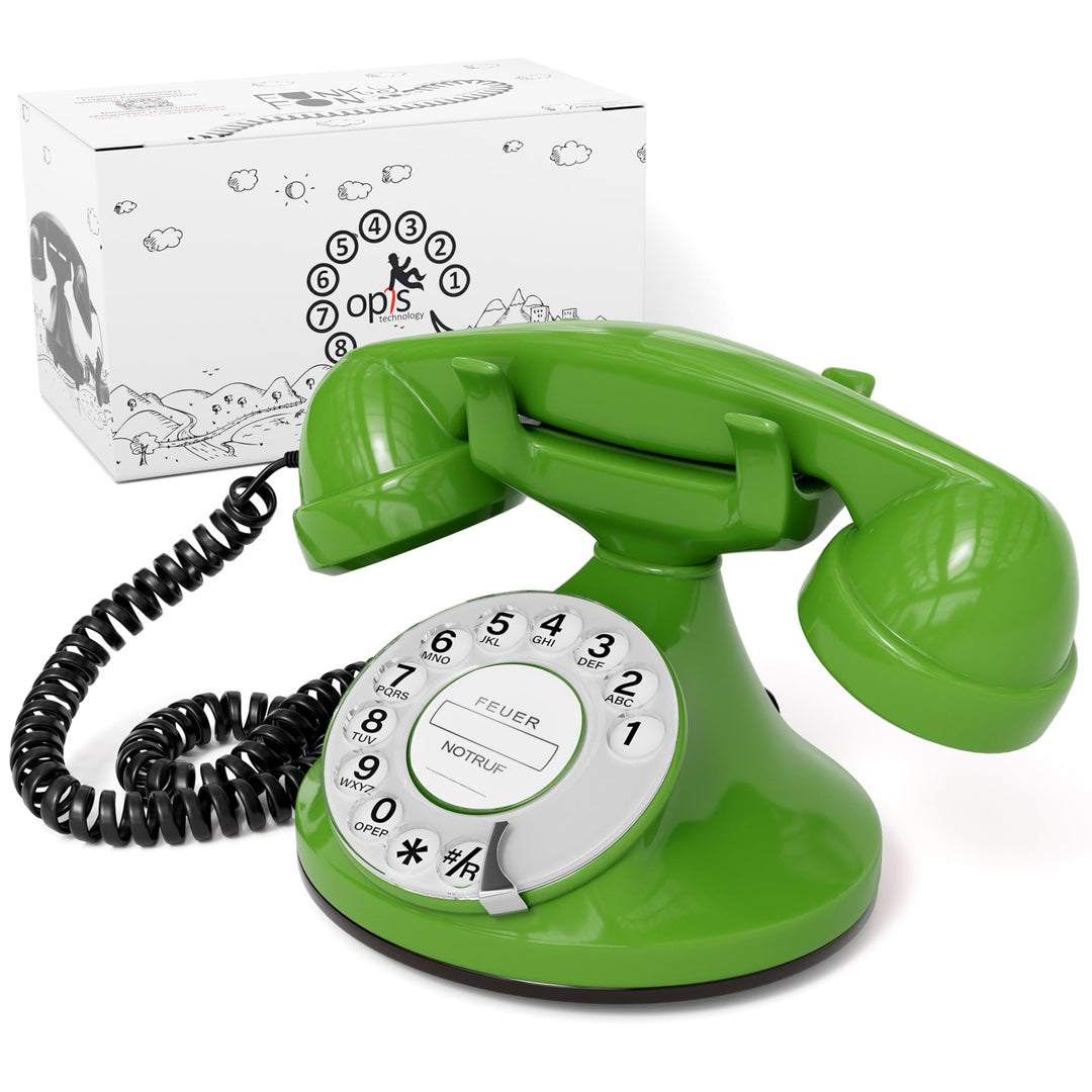 OPIS FunkyFon Cable: Retro Telefon mit Wählscheibe in geschwungenem 1920er Stil mit elektronischer K