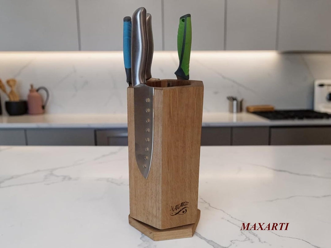 360° Drehbarer Magnetischer Messerblock Magnetisch Messerhalter aus Eichen holz mit starken Magneten