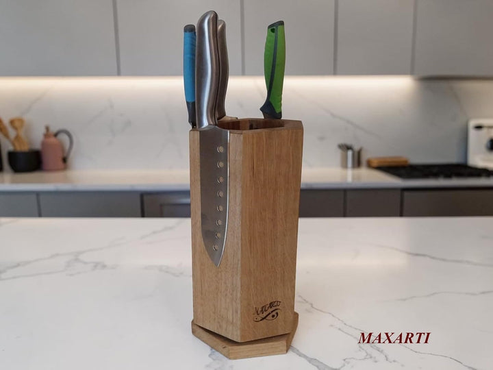 360° Drehbarer Magnetischer Messerblock Magnetisch Messerhalter aus Eichen holz mit starken Magneten