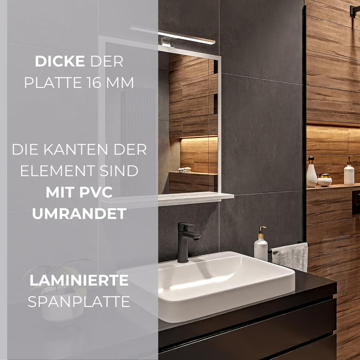 Badspiegel Weiss mit Beleuchtung 60x70 cm Badezimmerspiegel Wandspiegel mit Ablage LED-Spiegel Neutr