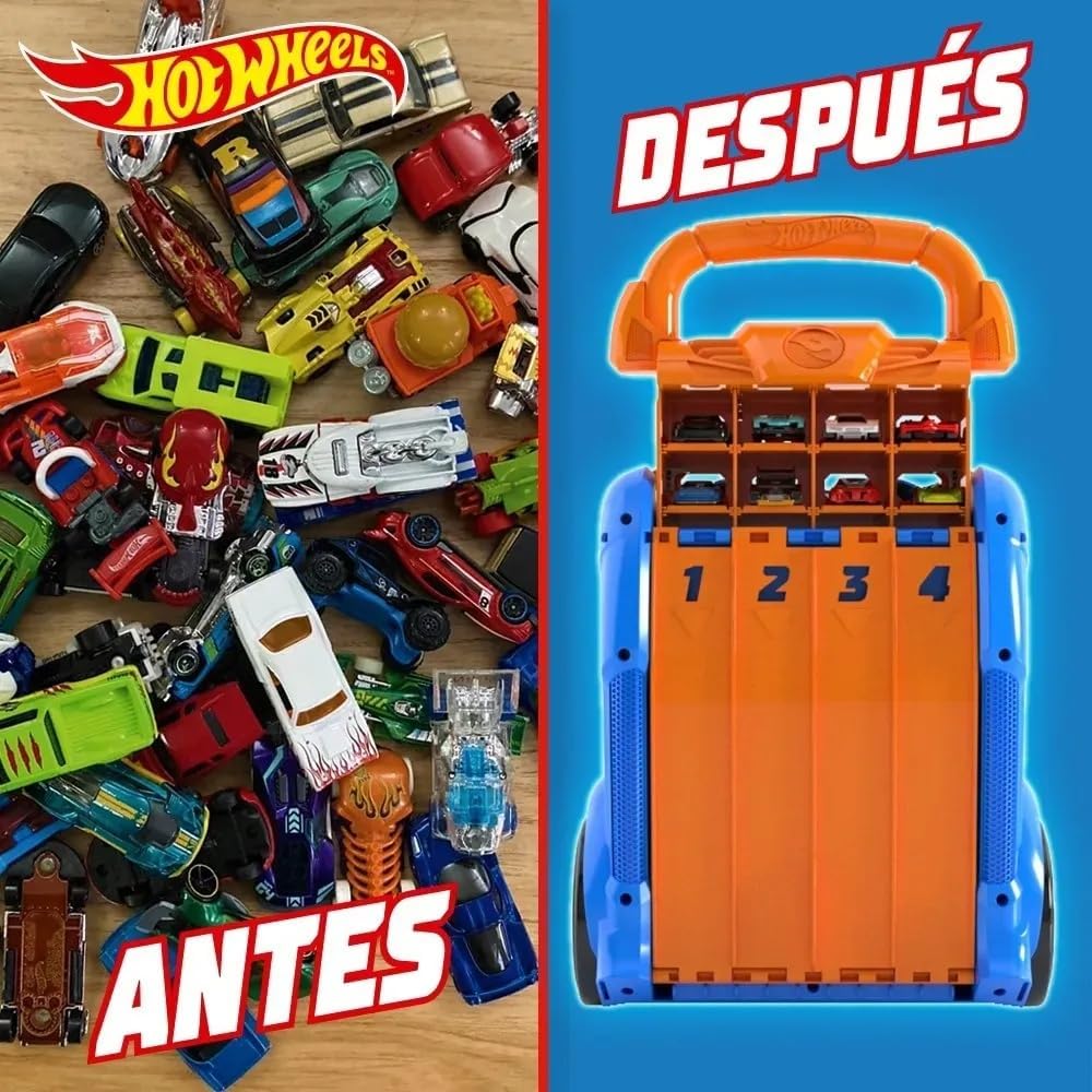 Hot Wheels Cefa Toys Koffer für Autos, 2-in-1, mit Kapazität für 20 Autos, 4 Verschiedene Tracks, Me