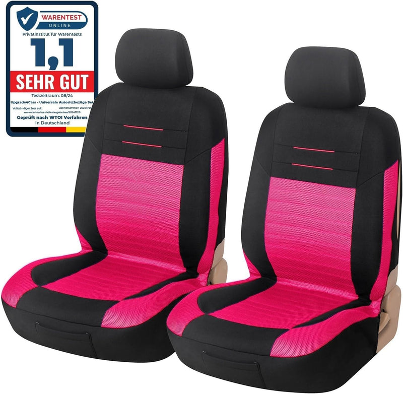 Upgrade4cars Auto-Sitzbezüge Vordersitze Rosa Schwarz | Auto-Sitzbezug Set Pink Universal | Auto-Sch